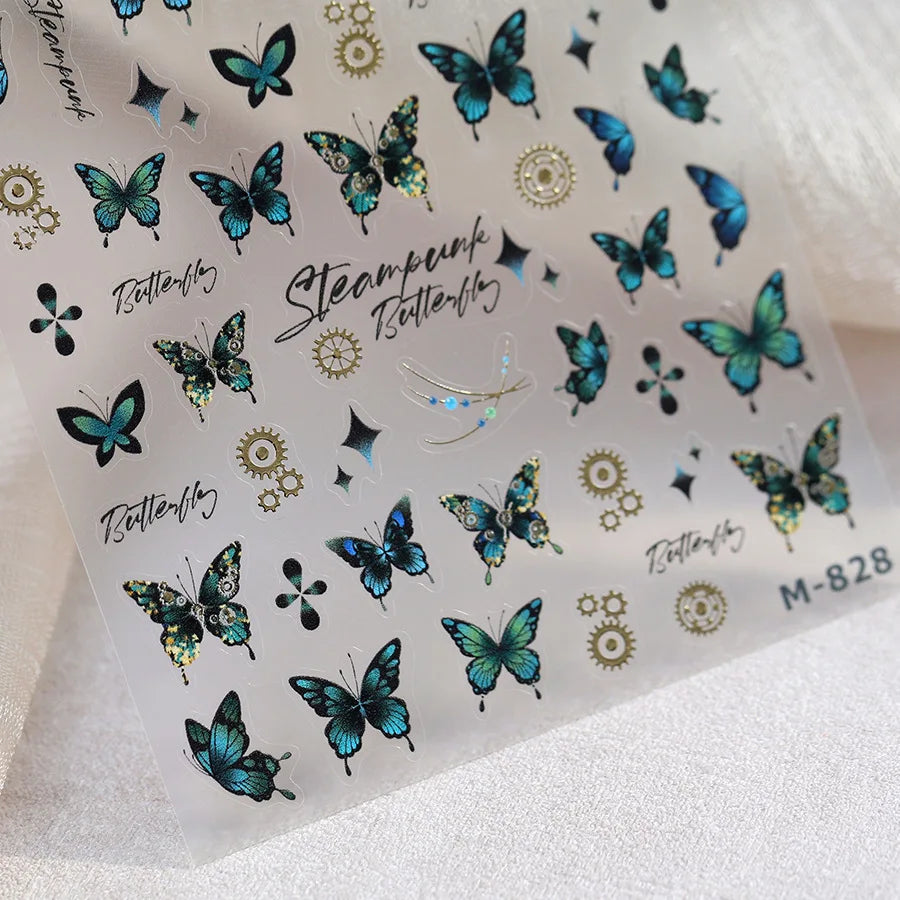Steam Punk Butterfly Gear Green Star Gold Stamping Self Adhesive Nail Art Decoration Stickers Illusion Polarized Manicure Decals (ONLINE ORDER ONLY)