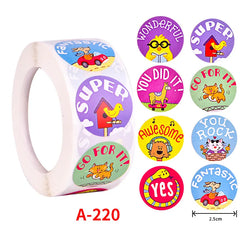 500Pcs Children's Cartoon Animal Stickers Baby Stickers Kindergarten Inspirational Little Red Flower Reward Roll Stickers (Online Order Only)