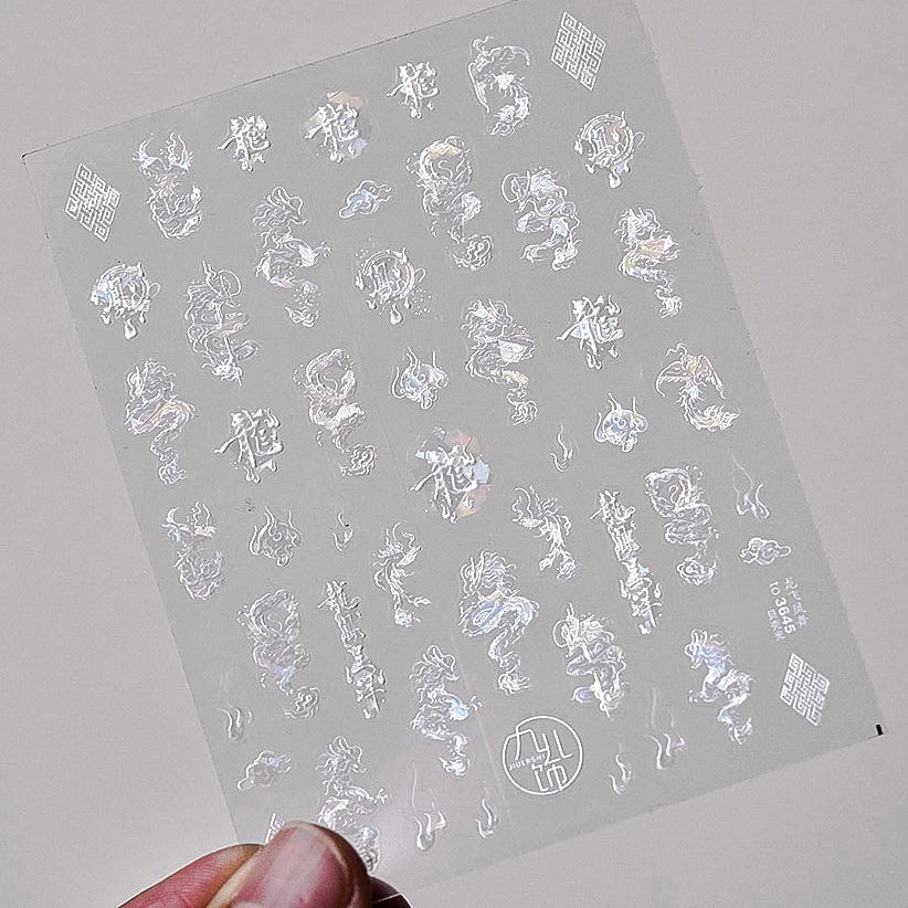 Charming White Shiny Pearl Rhinestone Wings Feathers Crown Moon Stars 3D Self Adhesive Nail Art Sticker Manicure Decal Wholesale (ONLINE ORDER ONLY)