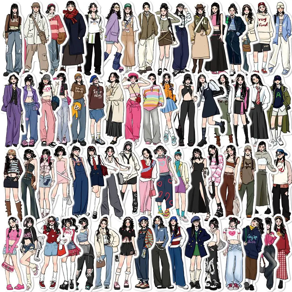 10/65pcs Fashion Mocha Girl Stickers Decals Cartoon Graffiti DIY  Notebook Luggage Wall Decoration PVC Sticker (Online Order Only)
