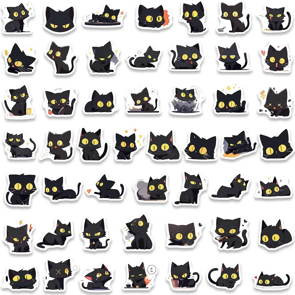 100pcs Cute Cartoon Animals Black Cats Stickers For Laptop Guitar Phone Luggage Decor Waterproof Graffiti Bicycle Car Decals (ONLINE ORDER ONLY)
