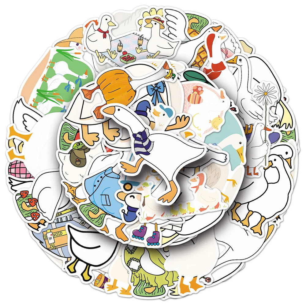 10/30/50PCS Big White Goose Stickers Swan Cartoon Sticker Funny Animal Graffiti Laptop Phone Guitar Car Bike Decals Kids Toys (ONLINE ORDER ONLY)