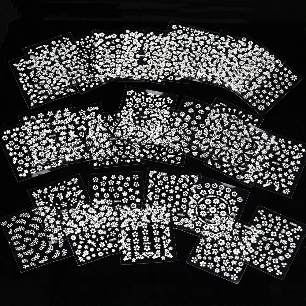 30pcs Black Flowers Nail Art Stickers 3D Self Adhesive Daisy Floral Nail Tips Design Decals Manicure Supplies For Women & Girls* (ONLINE ORDER ONLY)