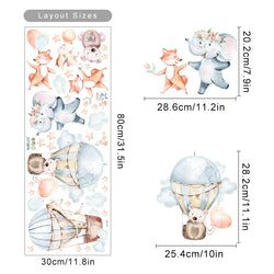 Cartoon Elephant Fox Bear Hot Air Balloon Nursery Wall Decals Removable Vinyl Watercolor Kids Room Decor (Online Order Only)