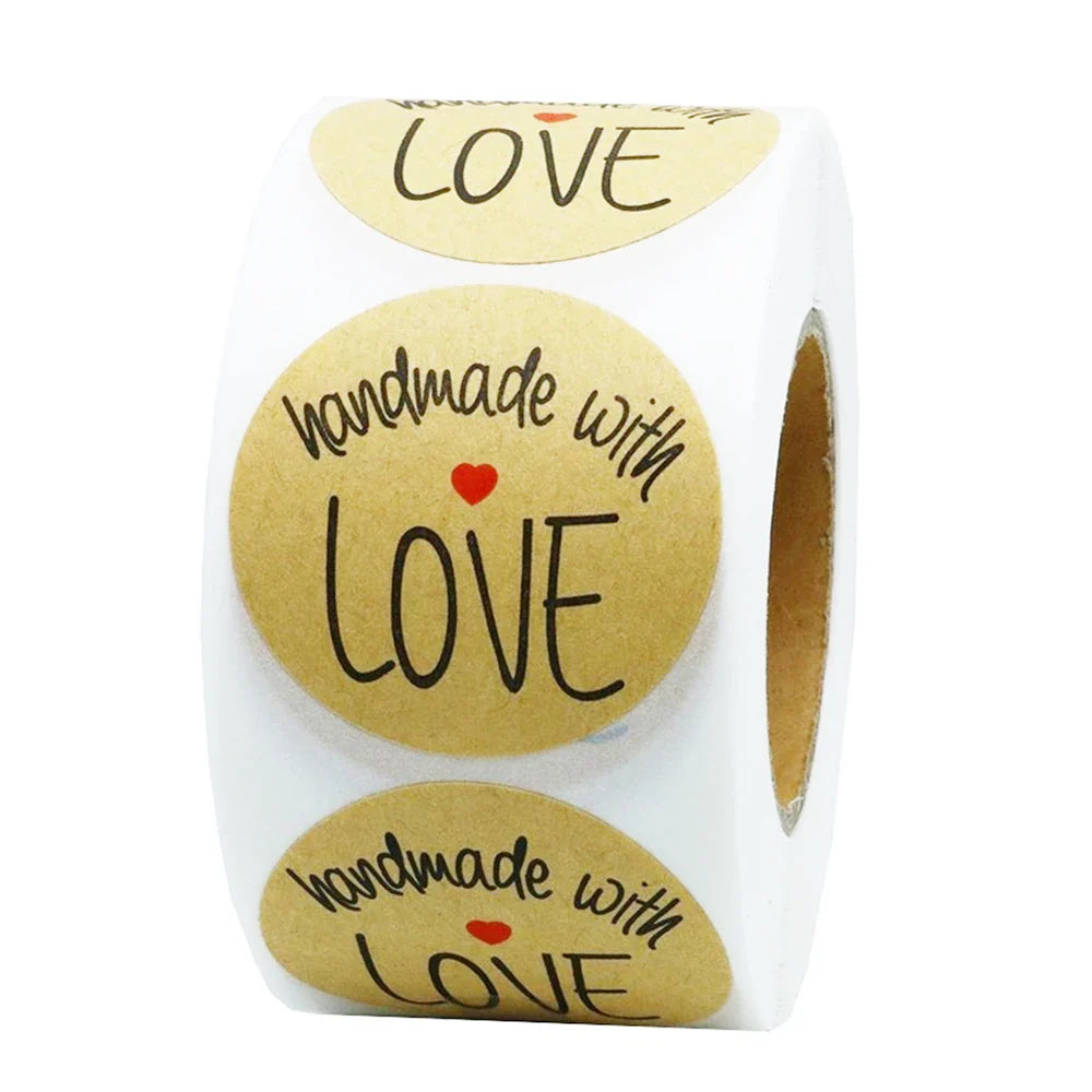 1Inch 100-500pcs Round Kraft Paper "handmade With love" Seal Sticker For Handmade Products Baking Products Sealing Sticker Label (ONLINE ORDER ONLY)