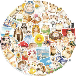 55pcs Hello Cute Hamster Stickers Suitcase Skateboard Guitar DIY Laptop Waterproof Sticker Aesthetic PVC School Stationery ﻿ (Online Order Only)