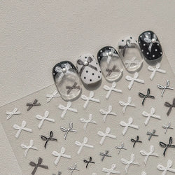 Chic Shiny Lace Pink Black White Bowknot Pearl Rhinestones Charming 3D Self Adhesive Nail Art Decoration Sticker Manicure Decals (Online Order Only)