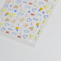 Cute Graffiti Cartoon Line Cherry Bear Cat Flower Bouquet Fish Boys Girls Strawberry Reliefs Nail Art Stickers Manicure Decals (ONLINE ORDER ONLY)