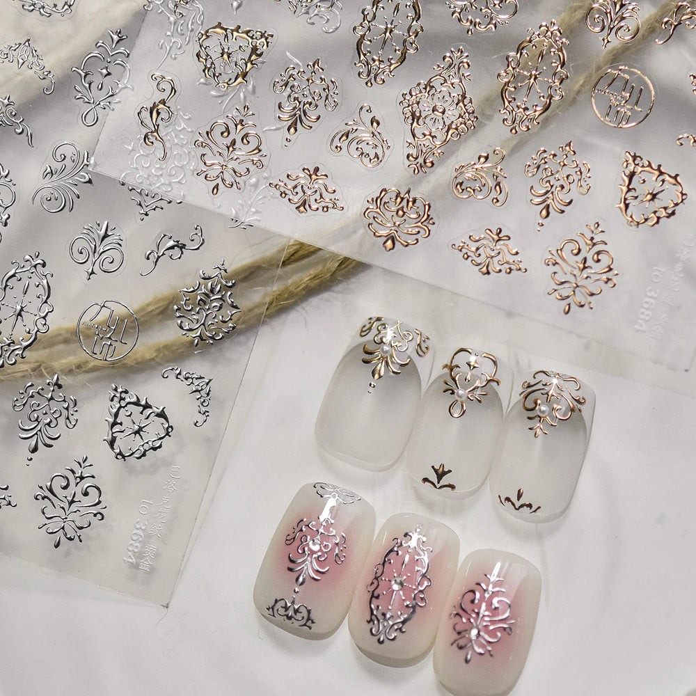 Baroque Figure Flower Totem Geometric Star Love Heart Hot Stamping Embossed Relief Self Adhesive Nail Art Sticker Manicure Decal (ONLINE ORDER ONLY)