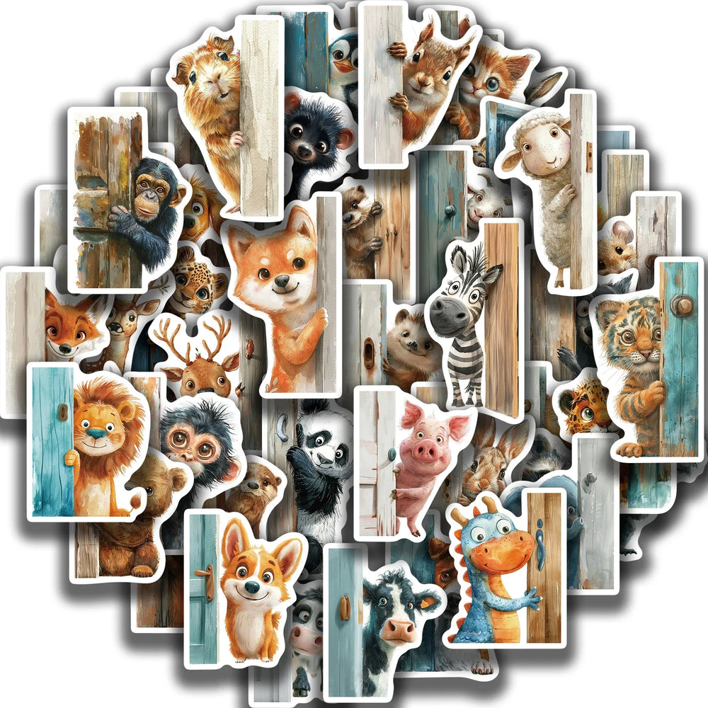 50PCS The Animal At The Door Stickers Aesthetic PVC Children Decoration Sticker For Sketchbook Scrapbook  Kids Classic Toys (Online Order Only)