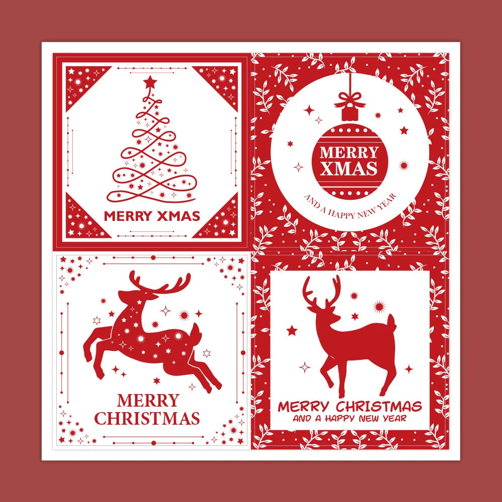 40-100pcs Square Merry Christmas Stickers Seal Labels 5cm Red Santa Claus Labels For Christmas Gift Decorate Sticker (ONLINE ORDER ONLY)