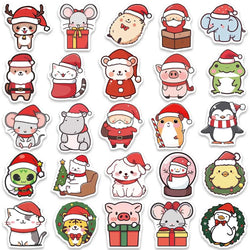50pcs Cute Cartoon Merry Christmas Animals Stickers For Laptop Water Bottle Luggage Guitar Waterproof Graffiti Vinyl Decals (ONLINE ORDER ONLY)
