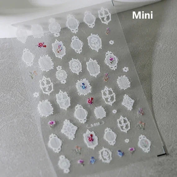 Retro Rose Gold Photo Frame Dried Flower Delicate Totem 3D Self Adhesive Nail Art Stickers 5D Shiny Rhinestone Manicure Decals (ONLINE ORDER ONLY)