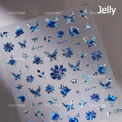 Green Blue Glass Butterfly Lily Flowers Star Line Water Droplet Charming Shiny Self Adhesive Nail Art Stickers Manicure Decals (ONLINE ORDER ONLY)