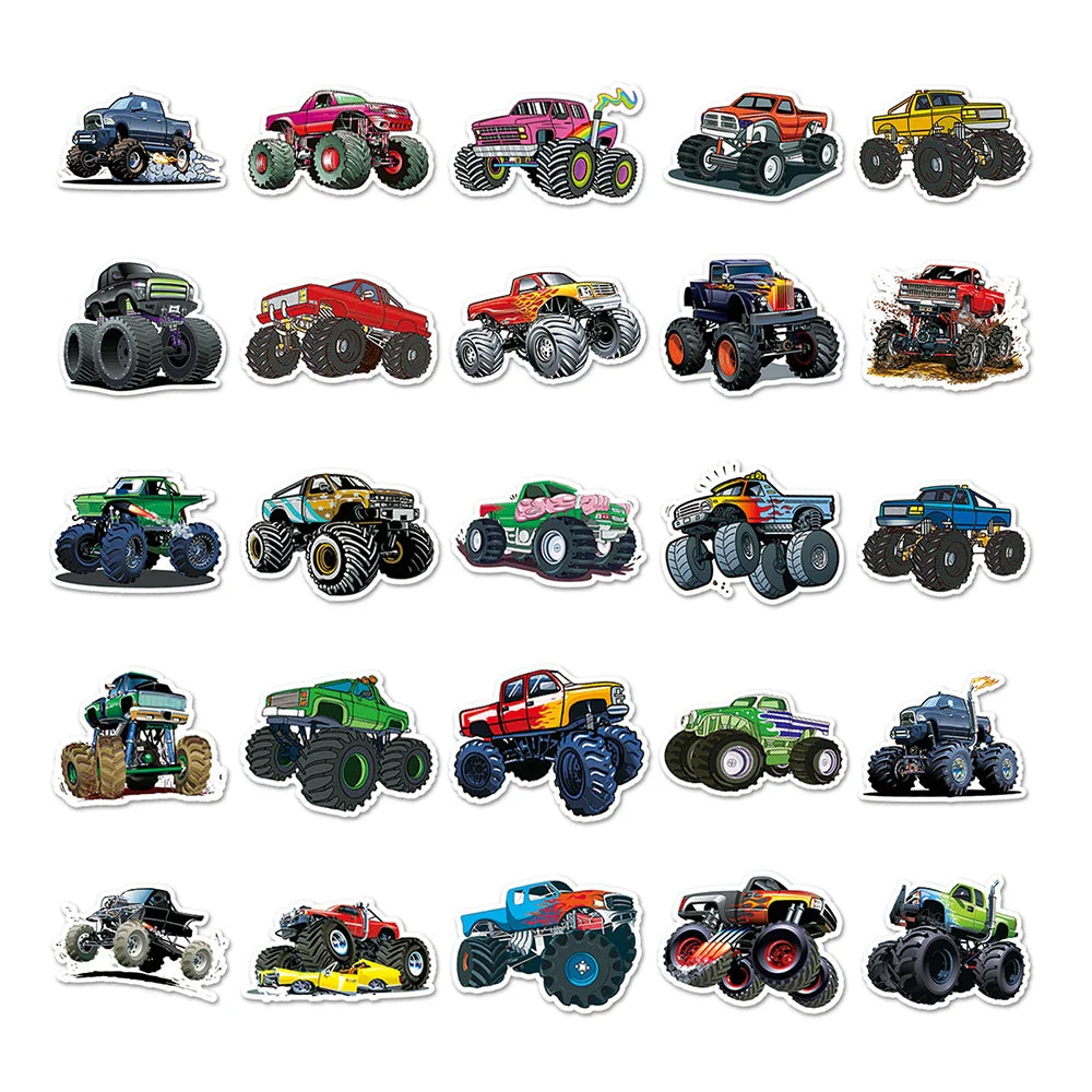 10/30/50PCS Monster Truck Stickers PVC Cool Graffiti Decals Kids Toy Cool Car Decals DIY Notebook Laptop Skateboard Luggage Bike (Online Order Only)