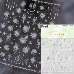 Gradient Coloredful Flower Petal Green Leaf Dreamy Shiny Chinese Rose Fantasy Relief Adhesive Nail Art Stickers Manicure Decals (Online Order Only)