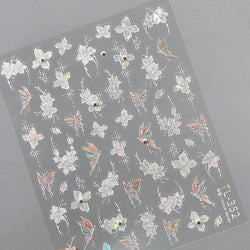 White Flower Colourful Butterfly Pearl Petal Beautiful Garden Charming Plant 5D Self Adhesive Nail Art Stickers Manicure Decals (ONLINE ORDER ONLY)