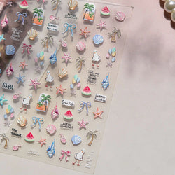 Summer Beach Bikini Watermelon Duck Cat Ice Cream Shell Coconut Tree Cherry Starfish Sunglasses Nail Art Sticker Manicure Decals (ONLINE ORDER ONLY)