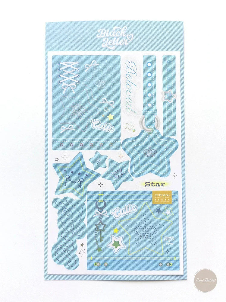 Korean Ins Creative Denim Pattern Stickers Scrapbooking Idol Album Decoration Sticker Aesthetic Personalized Kawaii Stationery (ONLINE ORDER ONLY)