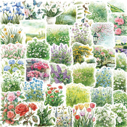 50pcs Watercolor Summer Flower Stickers Laptop Suitcase Graffiti Skateboard Luggage Waterproof PVC Stickers Kids Gift Toys (Online Order Only)