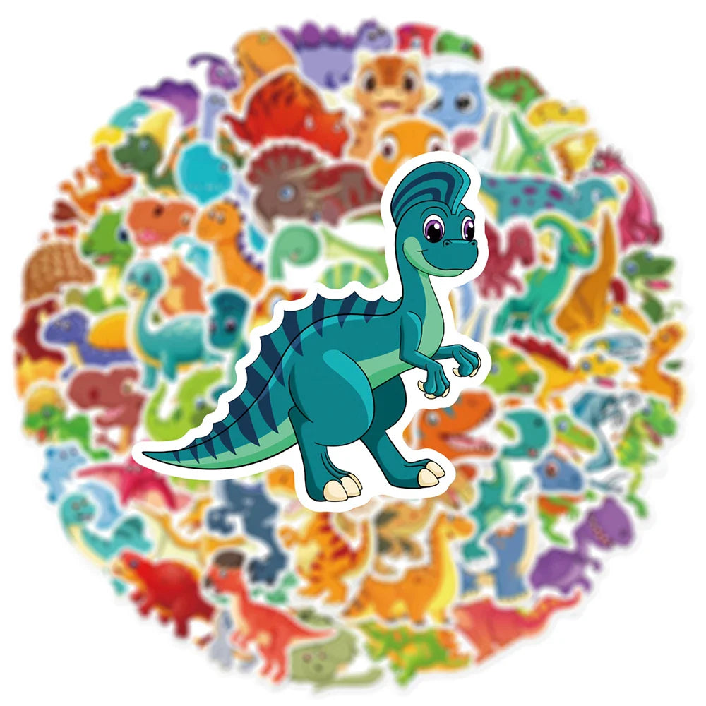 10/30/60PCS Cute Cartoon Dinosaur Stickers Toys Stationery Notebook Skateboard Laptop Fridge Guitar Bottle Car Waterproof Decals (Online Order Only)