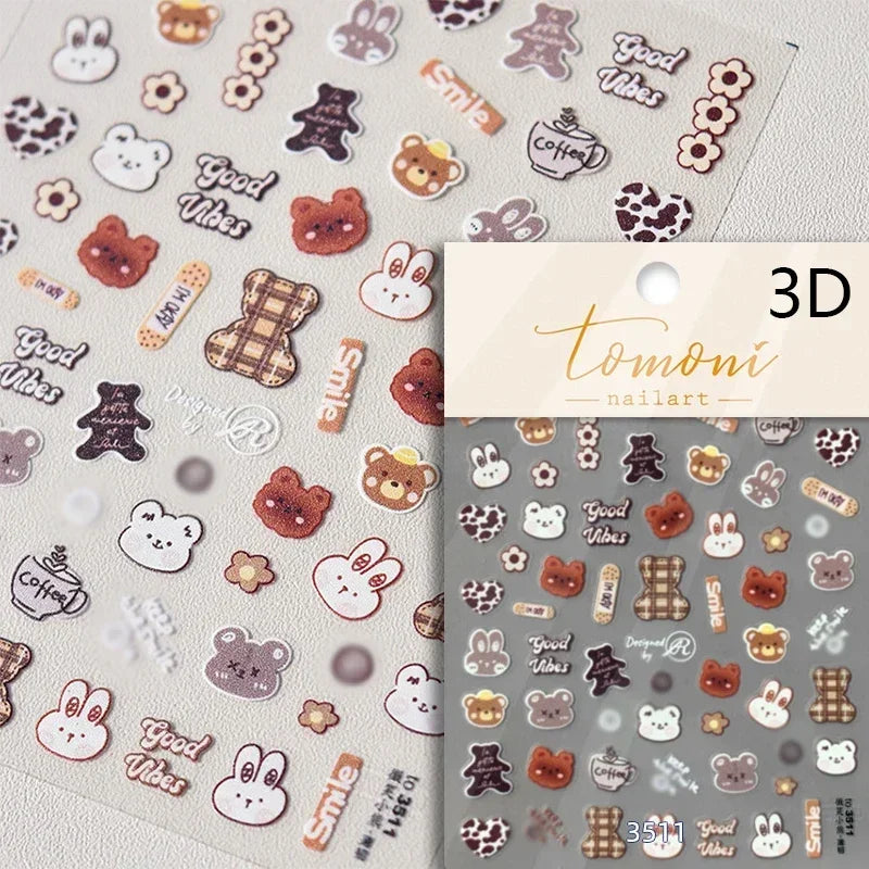 Charming Cherry's Cake Cute Bowknot Pink Blue Bear Flower Bouquet Strawberry Adhesive Nail Art Sticker Rhinestone Manicure Decal (Online Order Only)