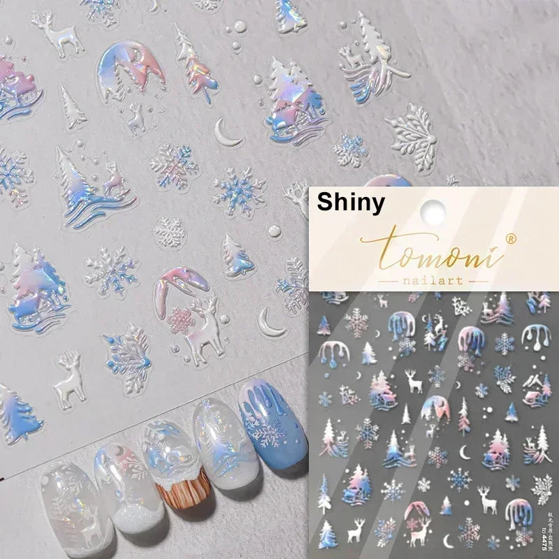 Black White Christmas Tree Snowflake Bowknot Snowman Socks Star Santa Hat Deer Rhinestone Winter Nail Art Sticker Manicure Decal (Online Order Only)