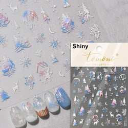 Black White Christmas Tree Snowflake Bowknot Snowman Socks Star Santa Hat Deer Rhinestone Winter Nail Art Sticker Manicure Decal (Online Order Only)