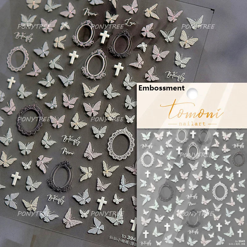Black White Pearl Lace Butterfly Cross Retro Figure Flower Symmetric Self Adhesive Nail Art Stickers  Manicure Decals Wholesale (ONLINE ORDER ONLY)