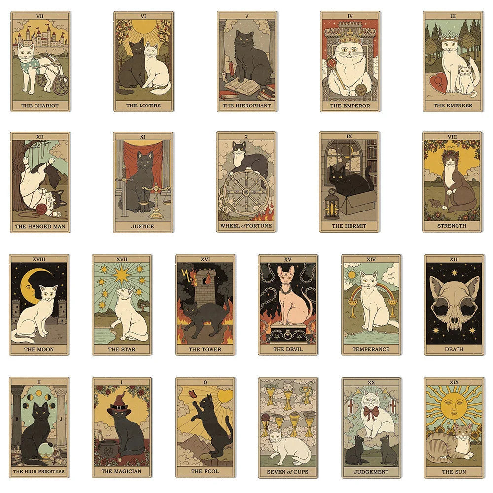 10/30/72PCS Cute Cartoon Mystic Cat Tarot Card Stickers Divination Aesthetic Decal Scrapbook Laptop Phone Car Graffiti Sticker (ONLINE ORDER ONLY)
