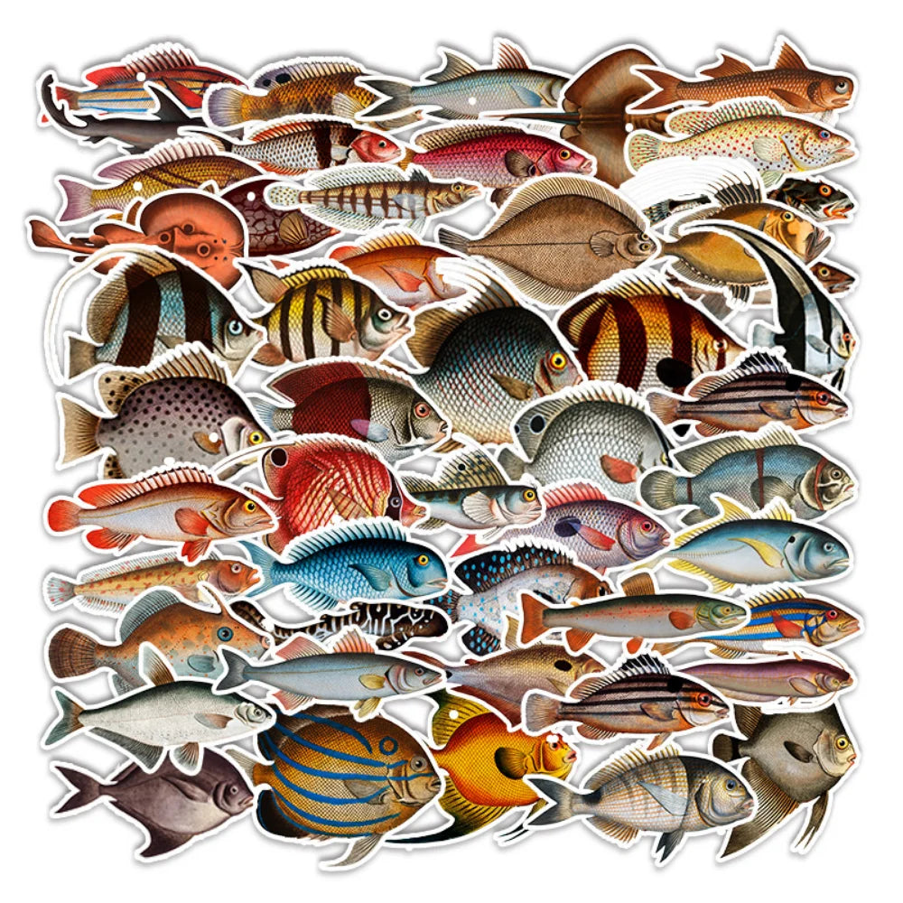 10/50Pcs Sea Fishes Animal Stickers Ocean World Plants Coral Jellyfish Cute Cartoon Waterproof Sticker Kids DIY Scrapbook Decals (ONLINE ORDER ONLY)