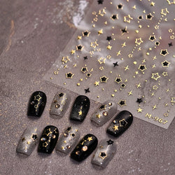 Hollow Out Black Gold Star Starburst Round Dot Night-time Tiny Spot Self Adhesive Nail Art Stickers Manicure Decals Wholesale (ONLINE ORDER ONLY)