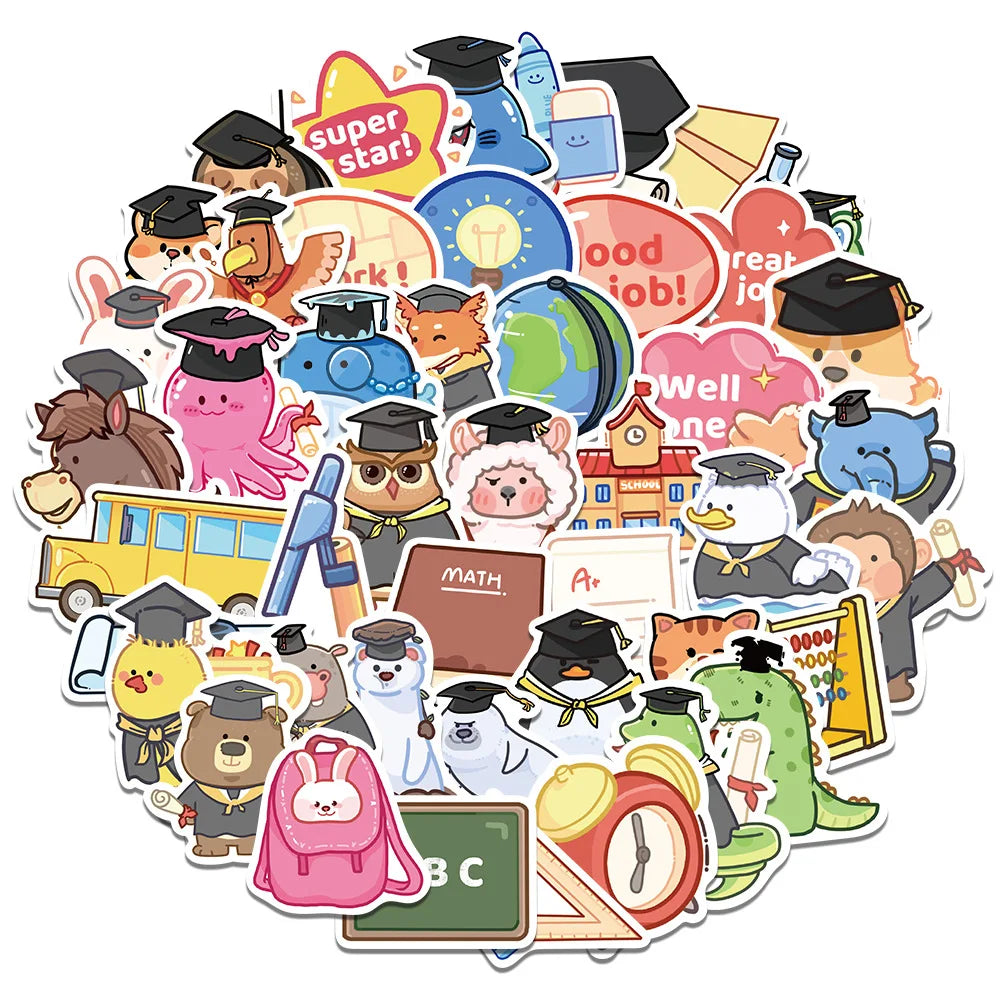 Cartoon Graduation Stickers for Laptop, Luggage, Phone, Car (10/30/50Pcs) (ONLINE ORDER ONLY)