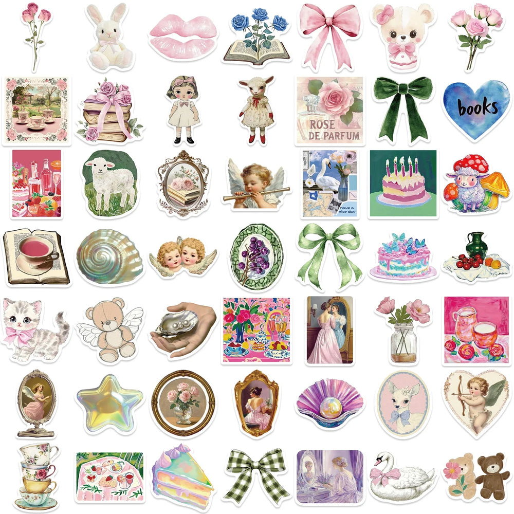 50Pcs Mystery Labels Stickers Retro DIY Aesthetics Waterproof Decals For Suitcase Scrapbooking Laptop Sticker (Online Order Only)