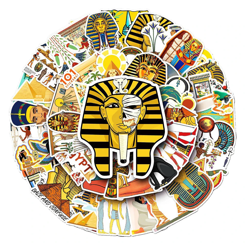 10/30/50PCS Cool Art Ancient Egypt Pharaoh Pyramid Cartoon Stickers Skateboard Laptop Phone Bike Car Waterproof Sticker Kid Toy (ONLINE ORDER ONLY)
