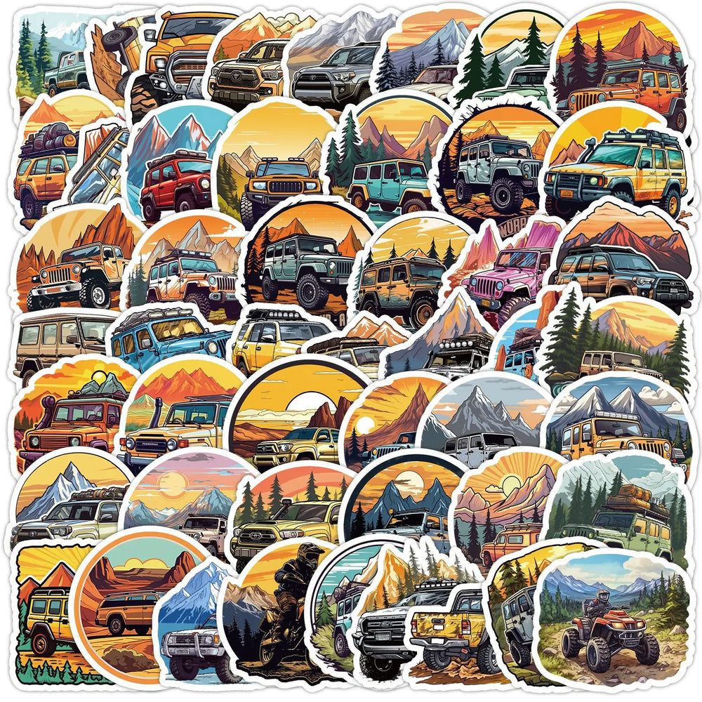 50Pcs Cartoon Mountain Off-road Vehicle Stickers for Helmet, Wall, DIY Decoration (Online Order Only)