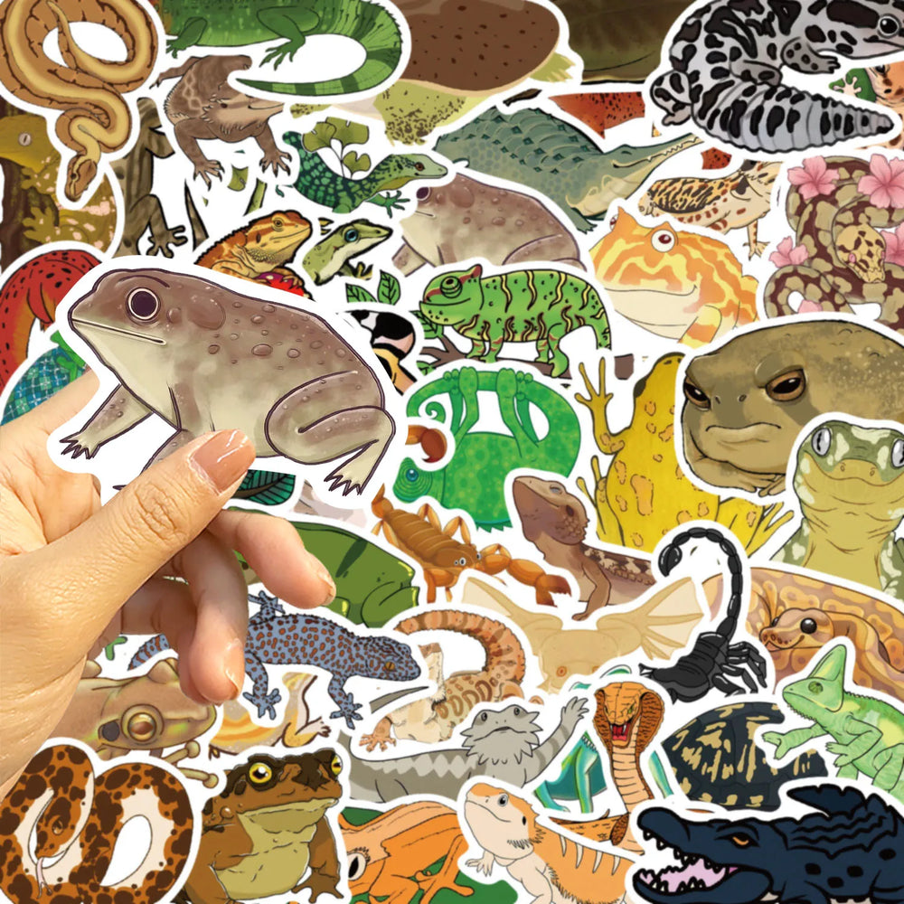 50pcs Funny Cartoon Reptile Stickers For Luggage Laptop Guitar Phone Skateboard Waterproof Graffiti Vinyl Bicycle Car Decals (ONLINE ORDER ONLY)