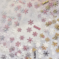 Shiny Snow Delicate Gold Pink Silver White Romantic Winter Self Adhesive Nail Art Stickers Snowflake Rhinestone Manicure Decals (ONLINE ORDER ONLY)