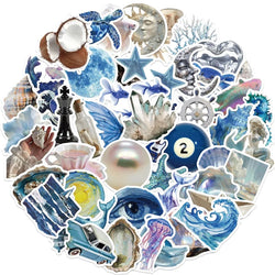 10/30/50PCS Silver Blue Sea PVC Sticker Aesthetic Decoration Scrapbooking Korean Stationery Hand Accounting Supplies for Kids (ONLINE ORDER ONLY)