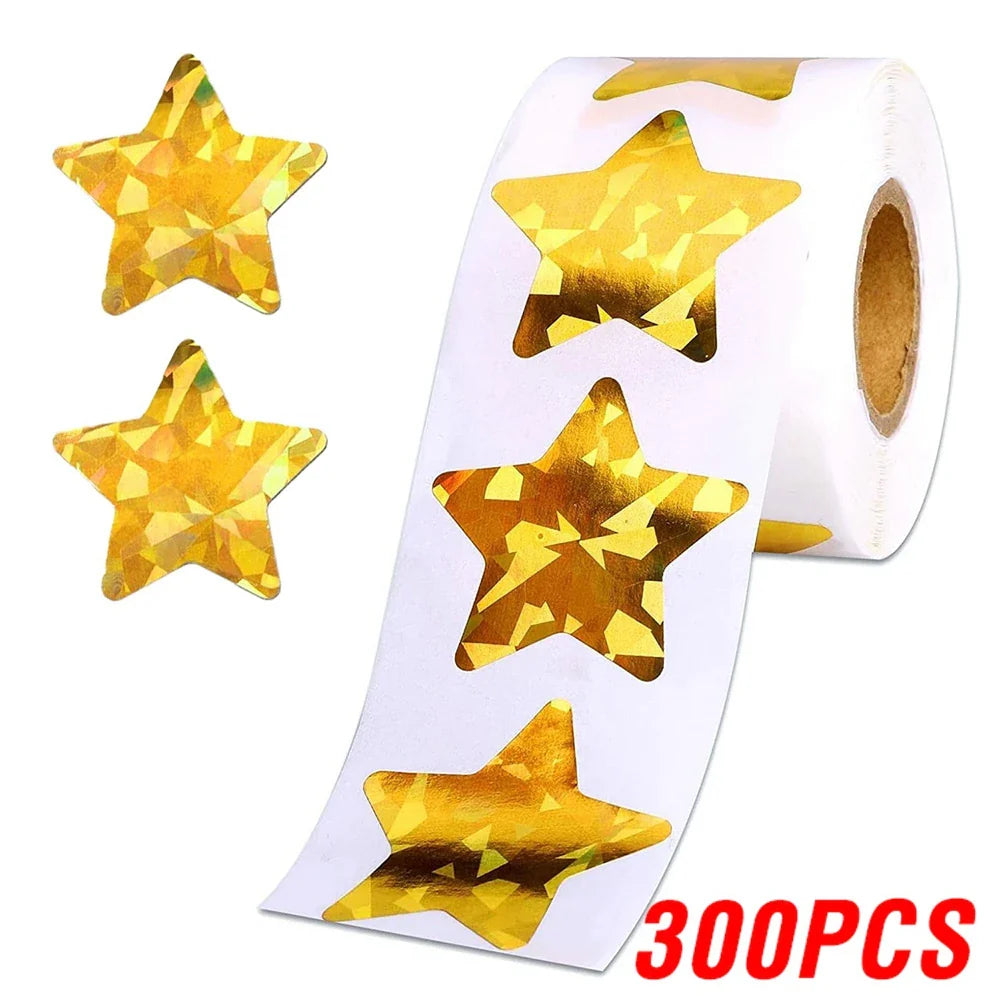 100-500pcs Holographic Star Silvery Stickers For Kids Reward Foil Star Stickers Labels For Wall Crafts Classroom Supplies 1inch (ONLINE ORDER ONLY)