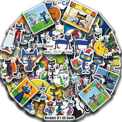 50PCS Kawaii Cute Pete The Cat Sticker Funny Cartoon Stickers For Decorative Scrapbook DIY Child Phone Stationery Supply for Kid (ONLINE ORDER ONLY)