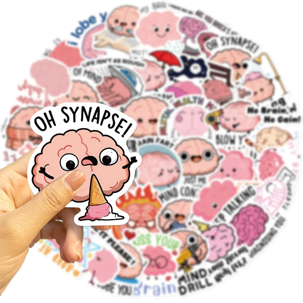 10/30/50PCS Cute Brain Pink Stickers Funny Cartoon Graffiti DIY Diary Laptop Guitar Luggage Skateboard  Waterproof Decal Toy (Online Order Only)