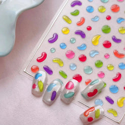 Colourful Graffiti Round Dot Line Water Droplet Cute Comma Geometric Jelly 5D Self Adhesive Nail Art Stickers Manicure Decals (Online Order Only)