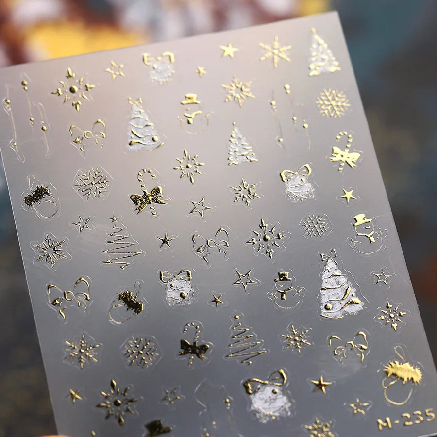 Hot Stamping Christmas Tree Bell Bowknot Cane Snowman Star Adhesive Nail Art Stickers Snowflake Glitter Powder Manicure Decals (ONLINE ORDER ONLY)