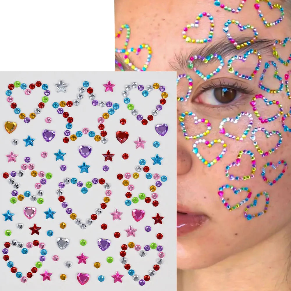 1pc Star-Shaped Rhinestone Sticker Sparkling Acrylic Rhinestone Face Decals Butterfly & Floral Designs for Party/Stage/Festivals (ONLINE ORDER ONLY)