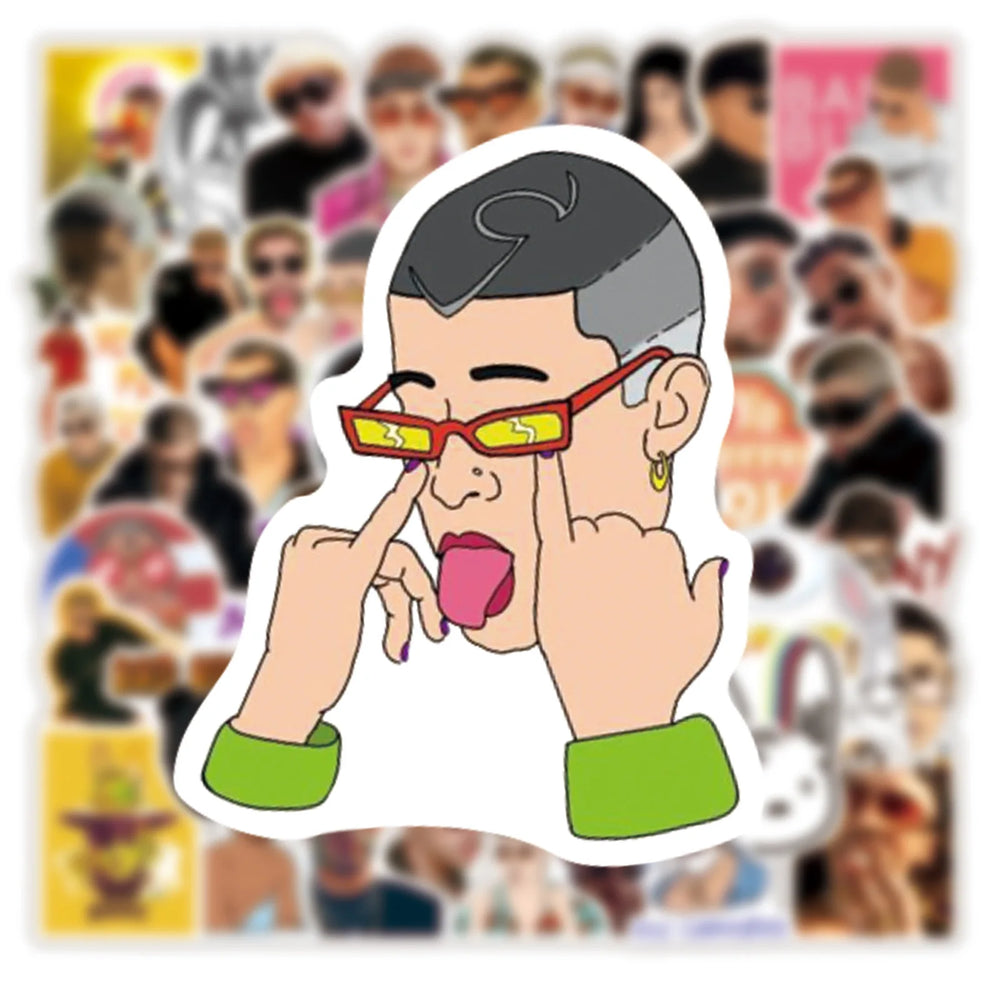 10/30/50pcs Pop Singer Bad Bunny Graffiti Sticker Scrapbook Kids Toys Pvc Laptop Waterproof Notebook Trolley Cool Decal Stickers (ONLINE ORDER ONLY)