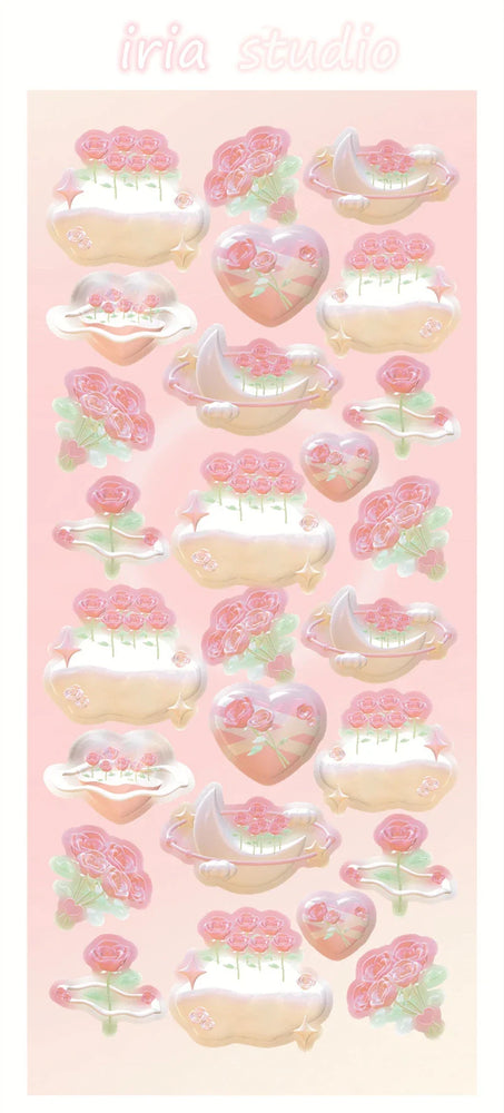 Cute Star Moon Rose Series Laser Stickers Hand Account Idol Card DIY Material Decorative Sticker Personalized Korean Stationery (ONLINE ORDER ONLY)
