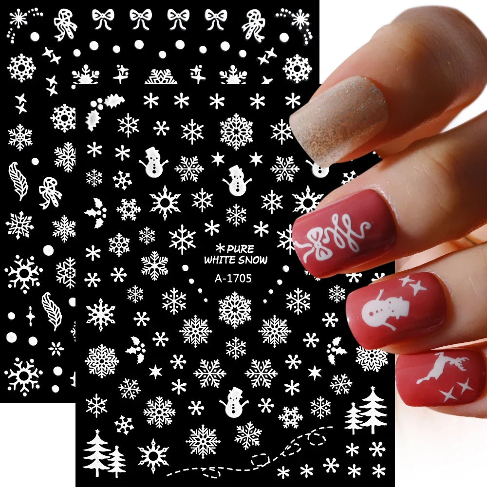 Winter Xmas 3D Nail Sticker Snowflake Flower Winter Decals Nail Stickers Cartoon Bird Santa Penguin Elk Slider New Year Manicure (ONLINE ORDER ONLY)