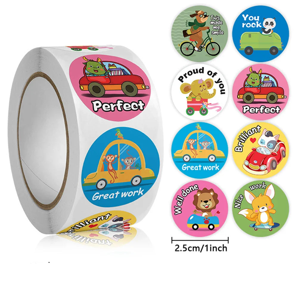 100-500pcs Kids Cute Animals Round  Reward stickers for Children Teaching Toy Gift Card Party Packaging Wrapping Labels (Online Order Only)