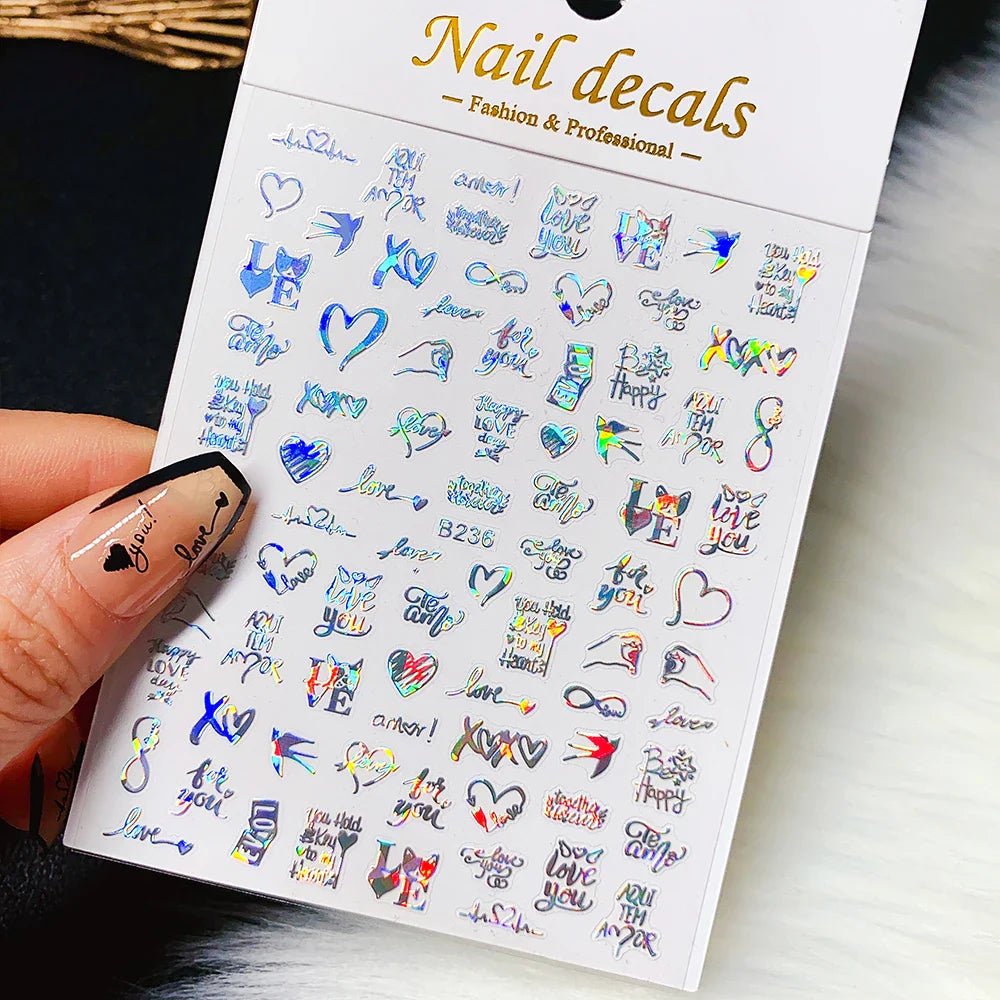 1PC Heart Love Design 3D Nail Art Sticker English Letter Self-Adhesive Slider Valentine's Day DIY Manicure Tips Accessories Tool (ONLINE ORDER ONLY)